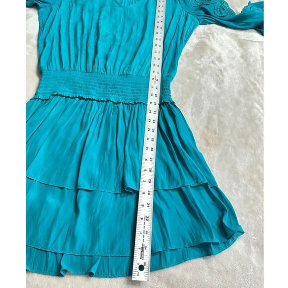 Ramy Brook Starling Dress Women's Small Teal Embellished-Sleeve Mini Smocked - Picture 10 of 13